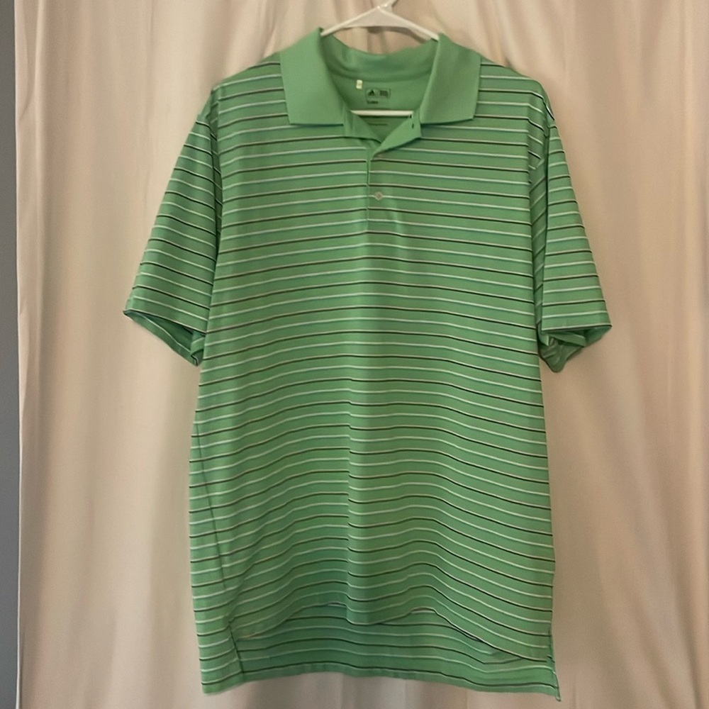 Adidas Green Striped Polo Shirt Classic Design